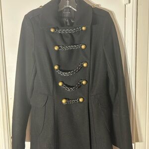 Tahari Military style black pea coat with Gold Buttons